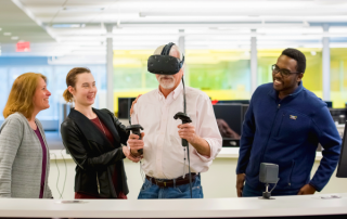 group of four using virtual reality